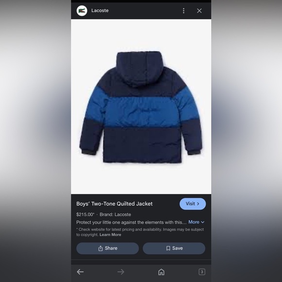 Lacoste 2 Tone Quilted Jacket- 14a- Can fit US Women’s XS - Picture 6 of 10